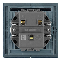 Выключатель 2-клавишный c индикатором (механизм), STEKKER, 250В, 10А, серия Мия, RSW10-3102-05, черный бархат 50446