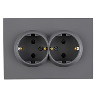 Розетка 2-местная с з/ш, с/з, СЗК, STEKKER, 250В, 16А, серия Эмили, RST16-5114-10ZK, платиново-серый, soft touch 50244