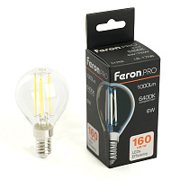 Лампа светодиодная Feron.PRO LB-1706 Шарик E14 1000LM 6W 175-265V 6400K 51258 Лампа светодиодная Feron.PRO LB-1706 Шарик E14 1000LM 6W 175-265V 6400K 51258