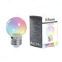 Лампа светодиодная Feron LB-37 Шарик прозрачный E27 1W RGB быстрая смена цвета 38129 Лампа светодиодная Feron LB-37 Шарик прозрачный E27 1W RGB быстрая смена цвета 38129