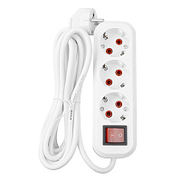 Удлинитель трехместный с/з с выключателем STEKKER HM03-31-10 3x0,75, 10м, серия Home (У10А-002), белый 39522