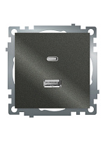 Розетка 2-местная USB + type C (механизм), 250В, 3А, max 20W, серия Катрин, графит, GLS10-7116-06 50052 Розетка 2-местная USB + type C (механизм), 250В, 3А, max 20W, серия Катрин, графит, GLS10-7116-06 50052