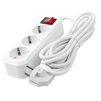 Удлинитель трехместный с/з с выключателем STEKKER HM03-31-10 3x0,75, 10м, серия Home (У10А-002), белый 39522