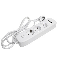 Удлинитель 3-местный c/з 3x1 мм2, 1,8 м, 250В, 10А, 2USB+1Type-C 2,4А, серия Home plus, белый STEKKER HM08-33-02 49970