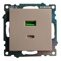 Розетка 2-местная USB + type C (механизм), STEKKER GLS10-7116-02, 250B, 3A, max 20W, серия Катрин, шампань 50056 Розетка 2-местная USB + type C (механизм), STEKKER GLS10-7116-02, 250B, 3A, max 20W, серия Катрин, шампань 50056