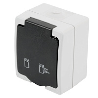 Розетка 1-местная с крышкой с/з STEKKER, PST16-11-54, пластик АВS, 250В, 16А, IP54, серый/графит 32755