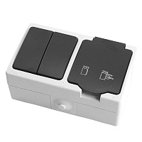 Блок горизонтальный: розетка 1-местная с/з + выключатель 2-клавишный STEKKER, PST16-11-54/10-121-54, серый/графит 32761