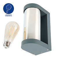 Светильник садово-парковый Feron DH1901, на стену, E27 230V, серый/зеркальный 52187