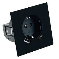 Розетка 1-местная з/ш с/з 16А + USB + Type C (механизм), STEKKER, 250В, 20W, серия Мия, RST16-3119-05, черный бархат 50452