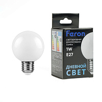Лампа светодиодная Feron LB-37 Шарик E27 1W 230V 6400K матовый 25115 Лампа светодиодная Feron LB-37 Шарик E27 1W 230V 6400K матовый 25115