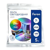 Светодиодная COB лента Feron LS531 480SMD(2110) 14Вт/м 24V 5000*10*1.8мм RGB, IP20 Светодиодная COB лента Feron LS531 480SMD(2110) 14Вт/м 24V 5000*10*1.8мм RGB, IP20
