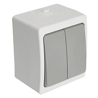 Выключатель 2-клавишный, STEKKER, PSW10-221-54, открытой установки, 250В, 10А, IP54, белый/серый 49733