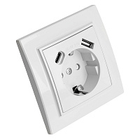 Розетка 1-местная STEKKER, PST16-9016-01, 250В, 2.1А с USB+ type C, серия Эрна, белый 50076 Розетка 1-местная STEKKER, PST16-9016-01, 250В, 2.1А с USB+ type C, серия Эрна, белый 50076