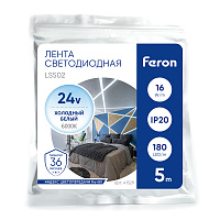 Светодиодная LED лента Feron LS502, 180SMD(2835)/м 16Вт/м 24V 5000*10*1.22мм 6000К IP20 Светодиодная LED лента Feron LS502, 180SMD(2835)/м 16Вт/м 24V 5000*10*1.22мм 6000К IP20