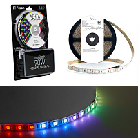 Светодиодная LED лента Feron LS606, 60SMD(5050)/m 14.4W/m 12V 5m RGB c адаптером с вилкой, контроллером с пультом в комплекте Артикул 27706 Светодиодная LED лента Feron LS606, 60SMD(5050)/m 14.4W/m 12V 5m RGB c адаптером с вилкой, контроллером с пультом в комплекте Артикул 27706