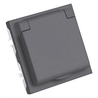 Розетка 1-местная с крышкой с защ. штор, STEKKER, с/з, IP42, 250В, 16А, серия Эмили, RST16-5112-10, платиново-серый, soft touch 49959