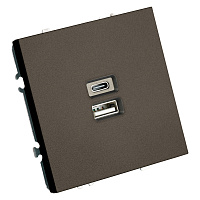 Розетка 2-местная USB + Type C (механизм), STEKKER, 250В, 20W, серия Эмили, RST10-5115-09, антрацит, soft touch 49931