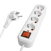 Удлинитель четырехместный с/з  с выключ. STEKKER HM07-41-03 3x1мм2, 3м, серия Home (У16А-003), белый 49359