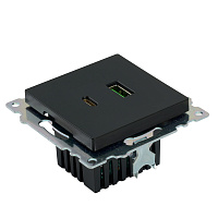 Розетка 2-местная USB + type C (механизм), STEKKER GLS10-7116-05, 250B, 3А, серия Катрин, черный 50055 Розетка 2-местная USB + type C (механизм), STEKKER GLS10-7116-05, 250B, 3А, серия Катрин, черный 50055