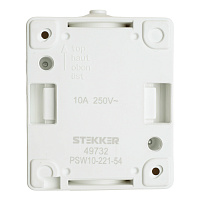 Переключатель 1-клавишный STEKKER, PSW10-212-54, 1-полюсный на 2 направления открытой установки, 250В, 10А, IP54, белый/серый 49732