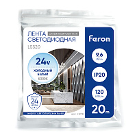 Светодиодная LED лента Feron LS520 стабилизированная, 120SMD(2835)/м 11Вт/м 24V 20000*10*1.22мм 6000К IP20 Светодиодная LED лента Feron LS520 стабилизированная, 120SMD(2835)/м 11Вт/м 24V 20000*10*1.22мм 6000К IP20