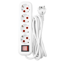 Удлинитель четырехместный с/з с выключателем STEKKER HM03-41-05 3x0,75, 5м, серия Home (У10А-003), белый 39525