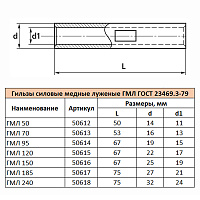 LD-GML-50-11 Гильза медная луженая ГМЛ 50-11  ГОСТ 23469.3-79 50612